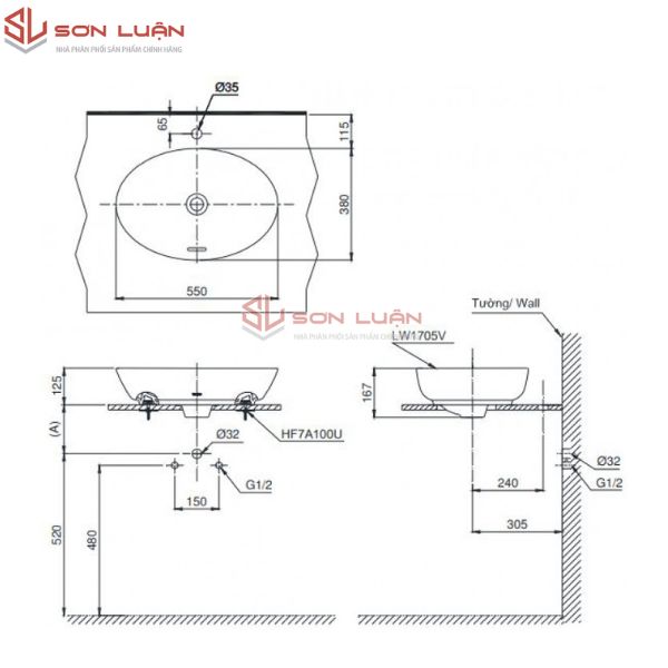 Chậu rửa mặt lavabo đặt bàn đá TOTO LT1705