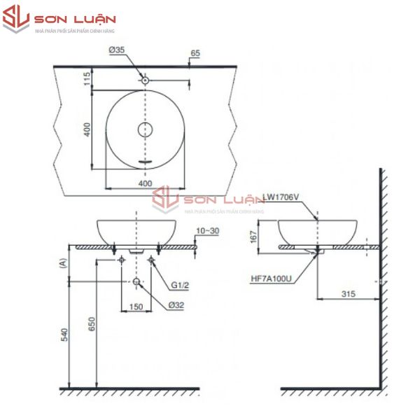 Chậu rửa mặt lavabo đặt bàn đá TOTO LT1706