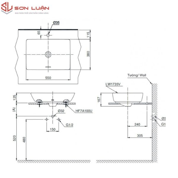 Chậu rửa mặt lavabo đặt bàn đá TOTO LT1735
