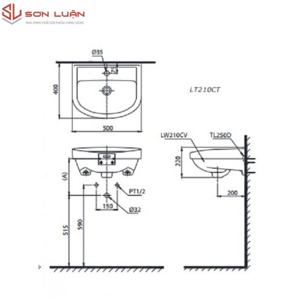 Chậu rửa mặt lavabo treo tường TOTO LT210CTR