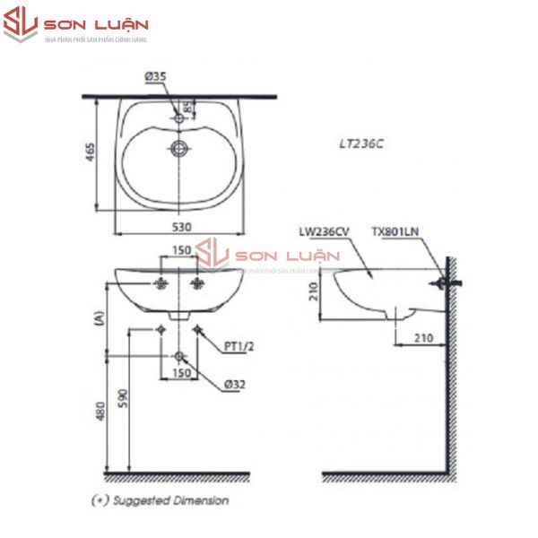 Chậu rửa mặt lavabo treo tường TOTO LT236CS