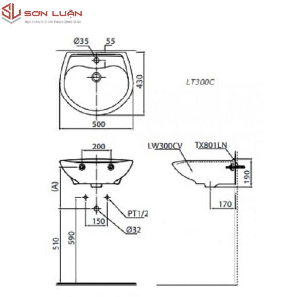 Chậu rửa mặt lavabo treo tường TOTO LT300C