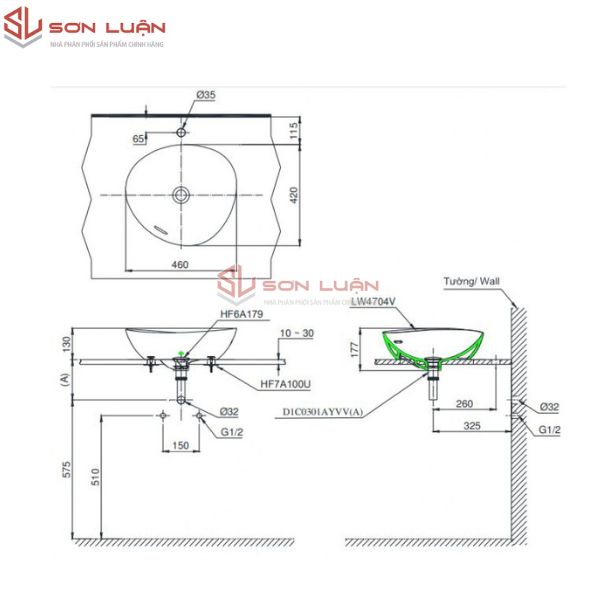 Chậu rửa mặt lavabo đặt bàn đá TOTO LT4704G17
