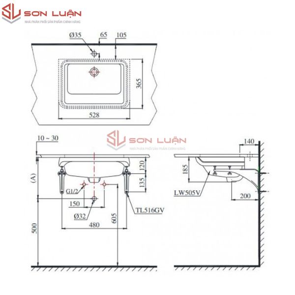 Chậu rửa mặt lavabo TOTO âm bàn LT505T