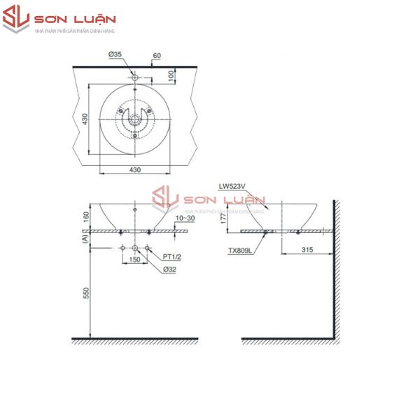 Chậu rửa mặt lavabo đặt bàn đá TOTO LT523R