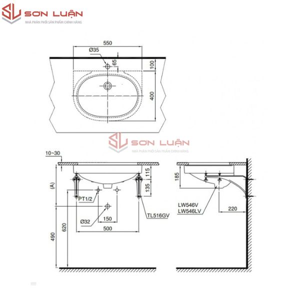 Chậu rửa mặt lavabo âm bàn TOTO LT546