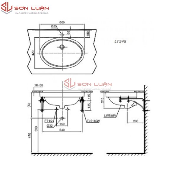 Chậu rửa mặt lavabo âm bàn TOTO LT548