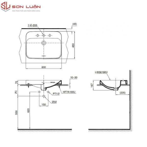 Chậu rửa mặt lavabo đặt bàn đá TOTO LT5616C