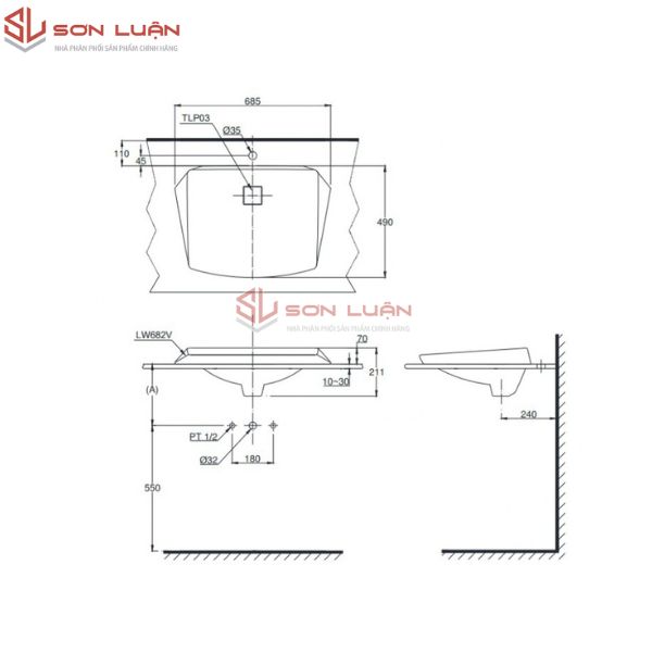 Chậu rửa mặt lavabo đặt bàn đá TOTO LT682