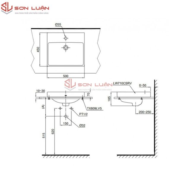 Chậu rửa mặt lavabo đặt bàn đá TOTO LT710CSR