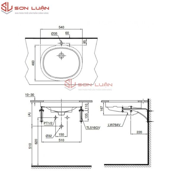 Chậu rửa mặt lavabo TOTO âm bàn LT764