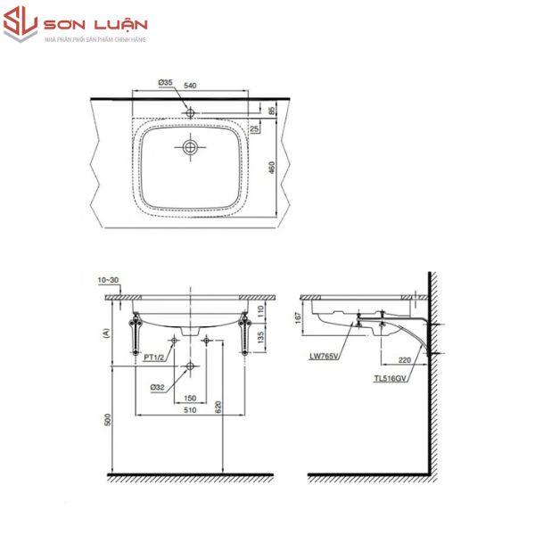 Chậu rửa mặt lavabo TOTO âm bàn LT765