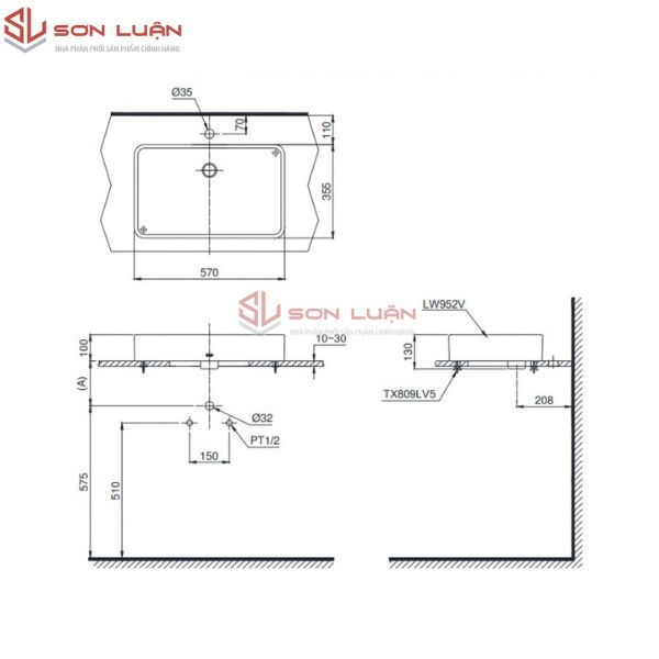 Chậu rửa mặt lavabo đặt bàn đá TOTO LT952
