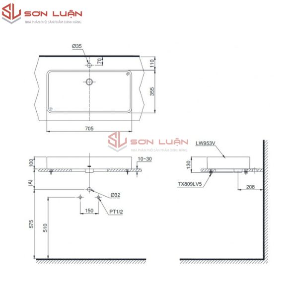 Chậu rửa mặt lavabo đặt bàn đá TOTO LT953