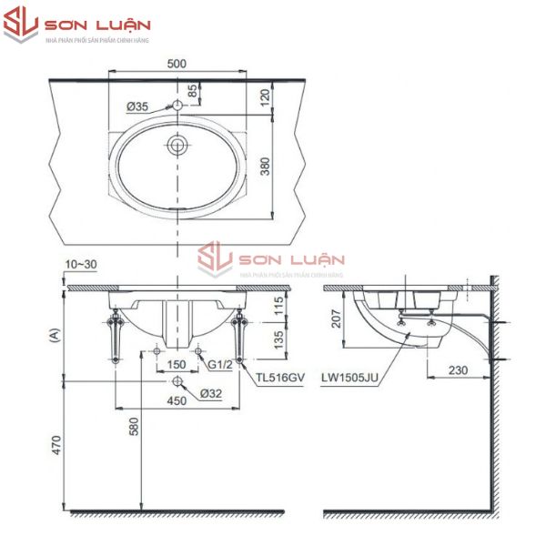 Chậu rửa mặt lavabo TOTO âm bàn LW1505V