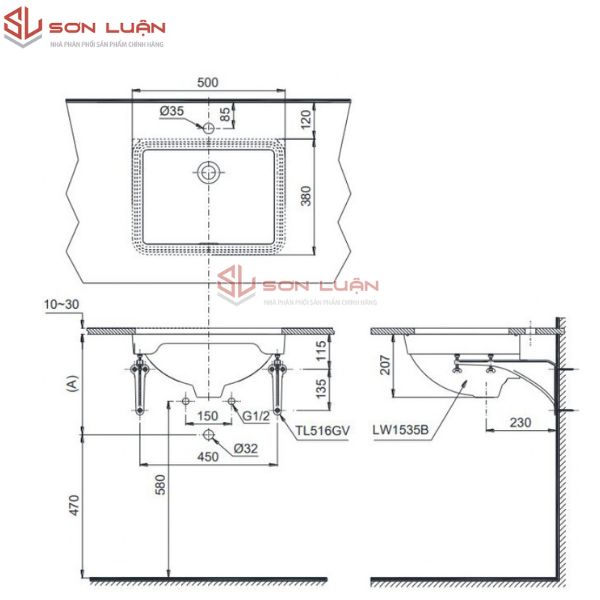 Chậu rửa mặt lavabo âm bàn LW1535V