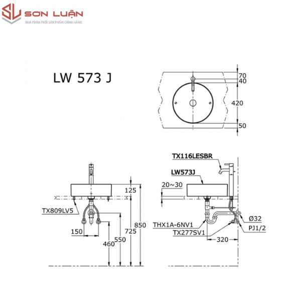 Chậu rửa mặt lavabo đặt bàn đá TOTO LW573JWF
