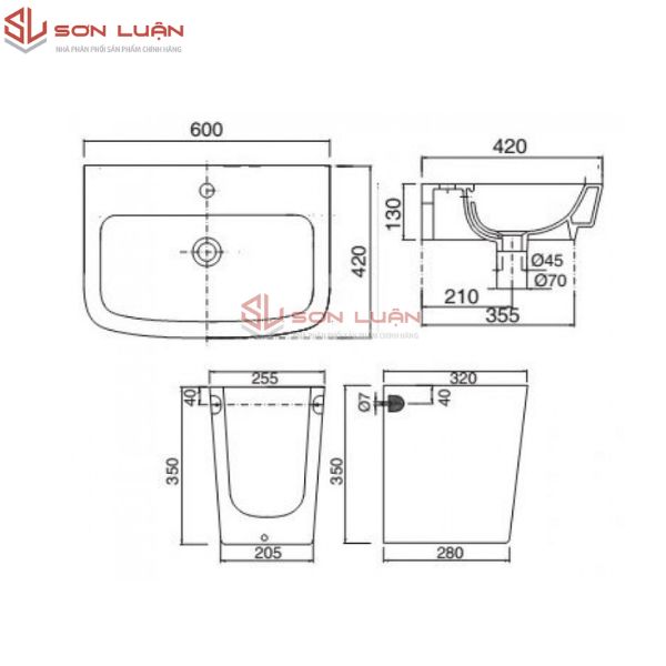 Chậu rửa mặt lavabo chân lửng Viglacera V50
