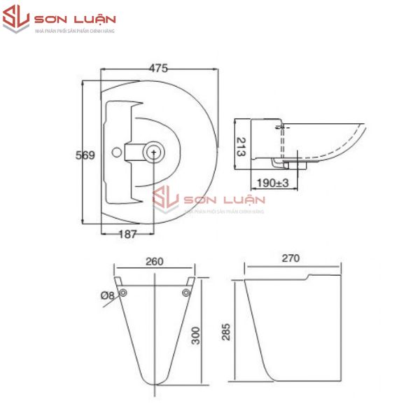 Chậu rửa mặt lavabo chân lửng Viglacera VI5