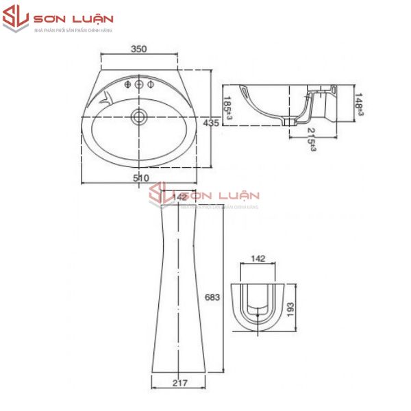 Chậu rửa mặt lavabo Viglacera VTL2 + chân dài VI1T